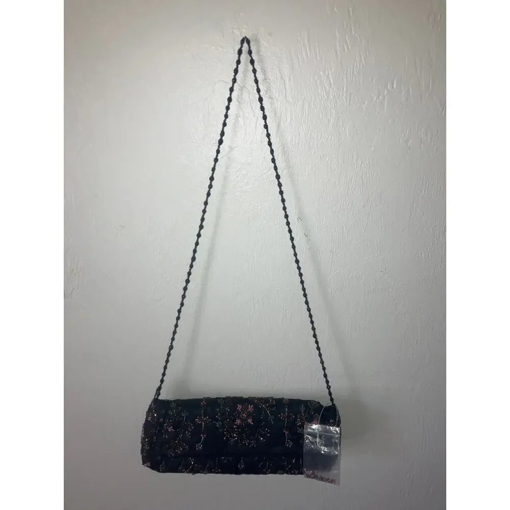Vintage Y2K Black Beaded Satin Purse SPECIAL EVENT FORMAL PROM